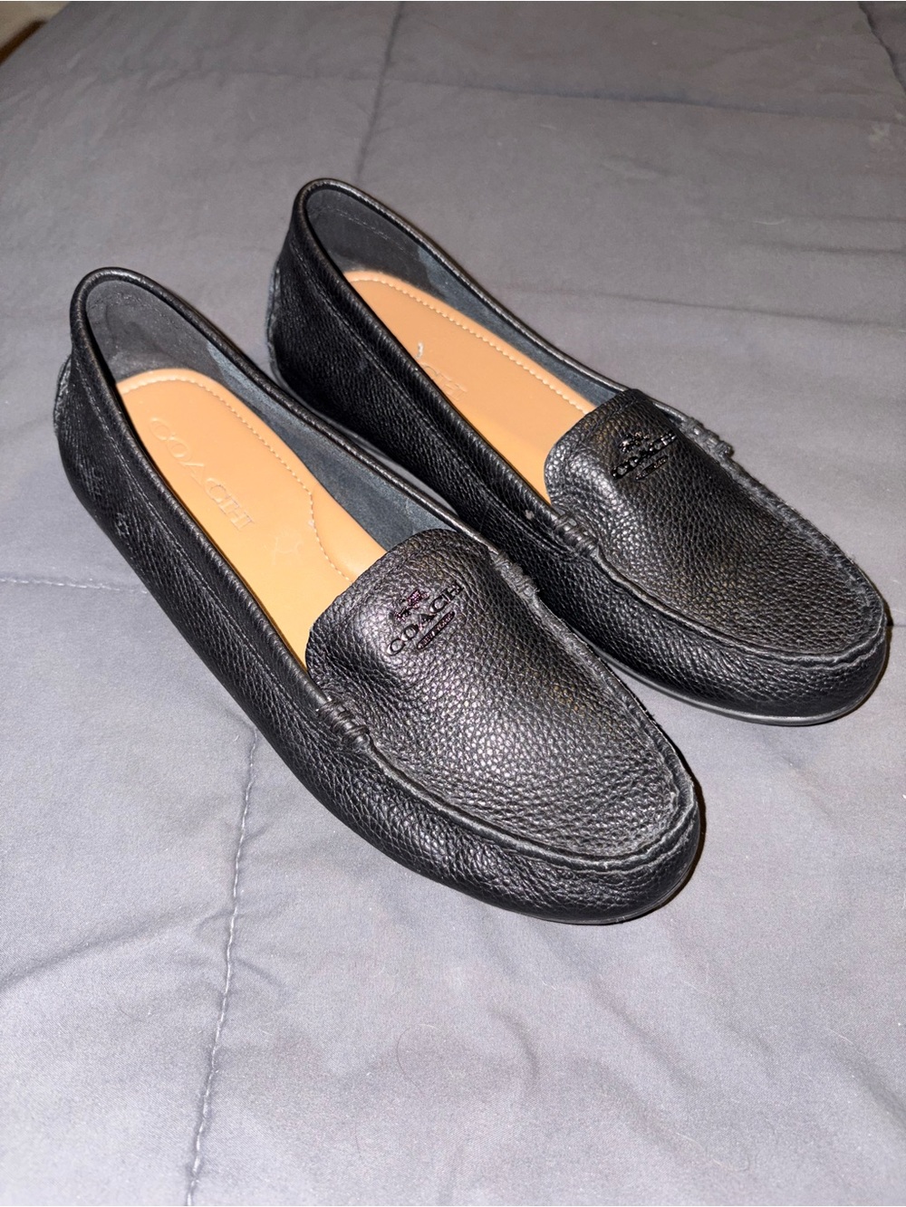COACH Black Mary Lock Up Pebbled Leather Driver Loafers